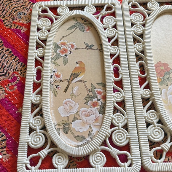 Vintage Syroco MCM Floral Bird Wall Art with Rattan Like Frame - Picture 2 of 4